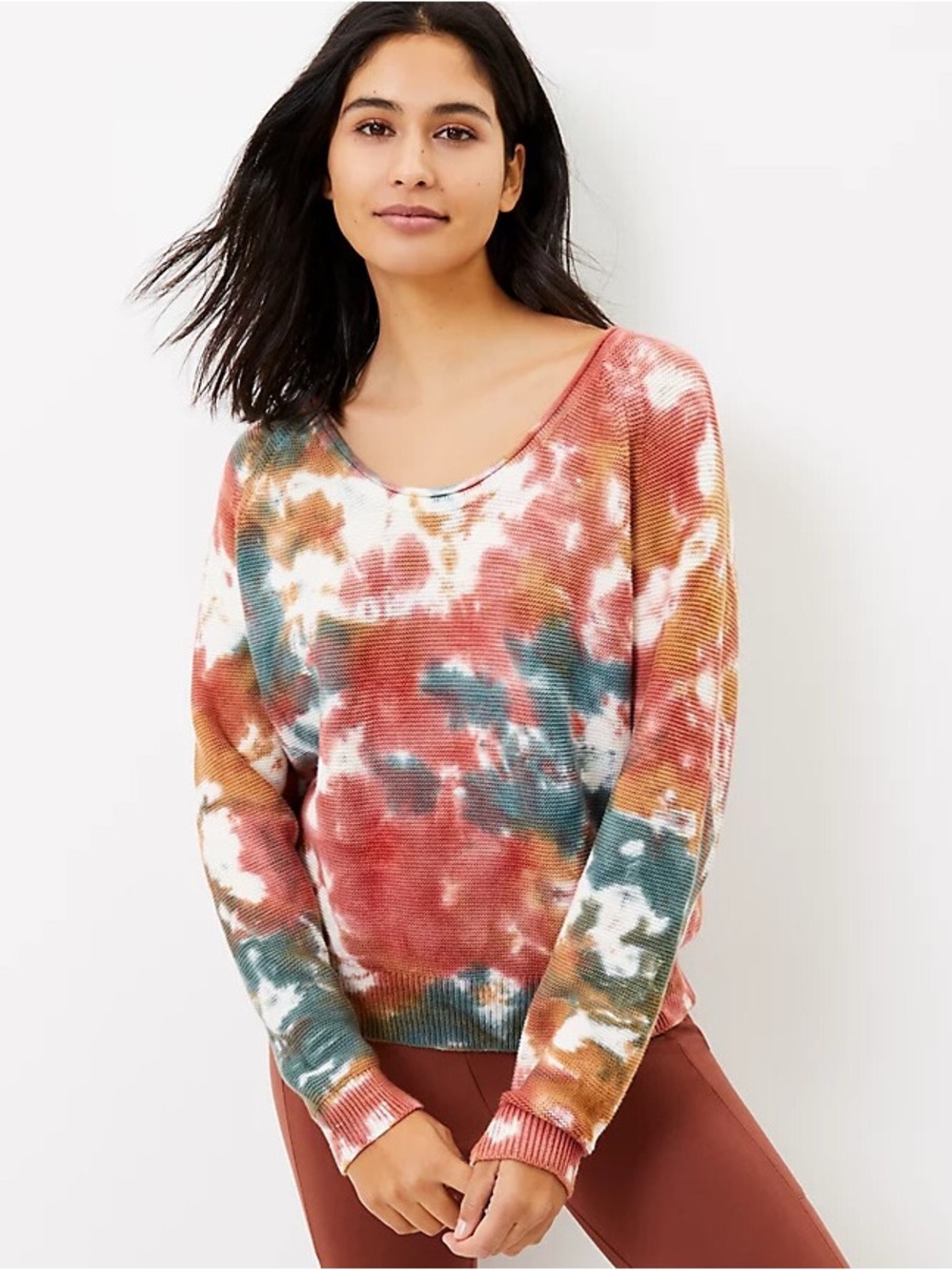 Lou & Grey Pink and Teal Tie Dye Knit Sweater